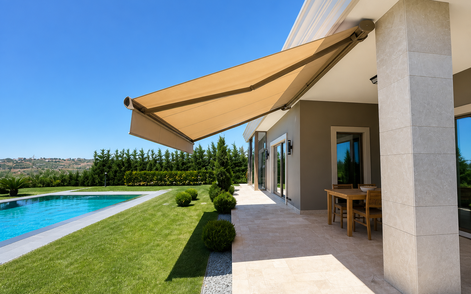 ARYA PLUS Kasetli Tente — villa havuz terası
